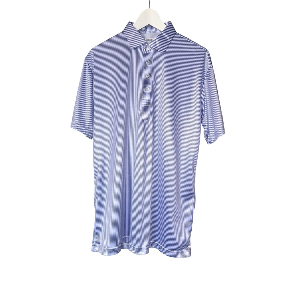 Collars & Co Polo Shirt Semi-Spread Collar Mens Size Large Blue Stripe - Picture 2 of 8